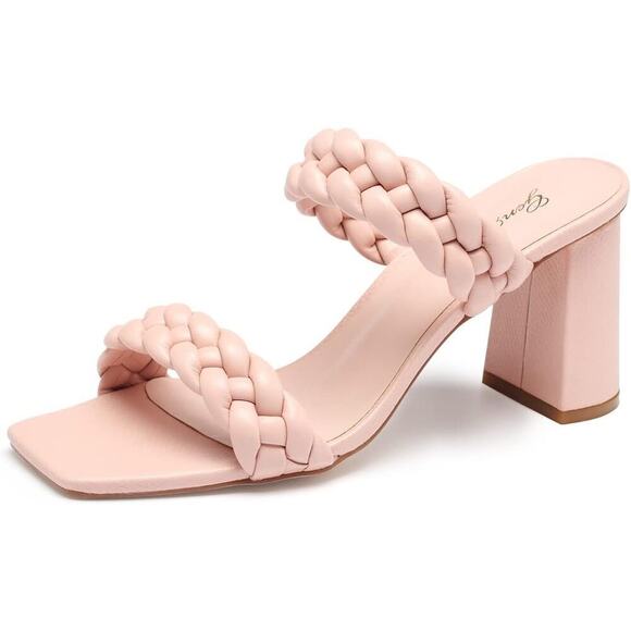 Pink Women's Square Open Toe Heels Braided Two Strap Heeled Sandals Wedding 11 - Picture 1 of 5